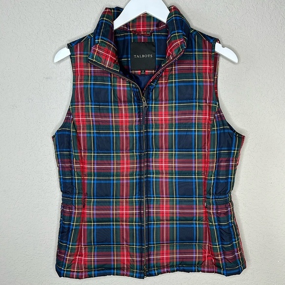 Talbots Plaid Down Filled Puffer Vest Size Medium - Picture 1 of 12
